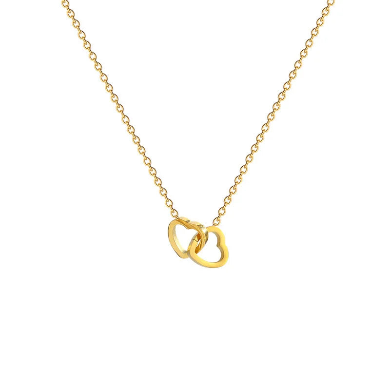 Double Heart Necklace Gold