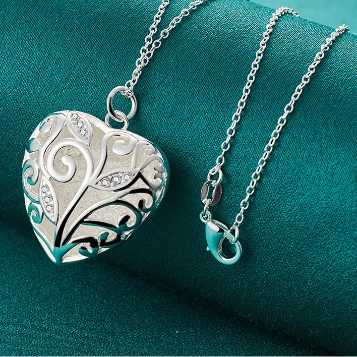 herzkette silber glitzer