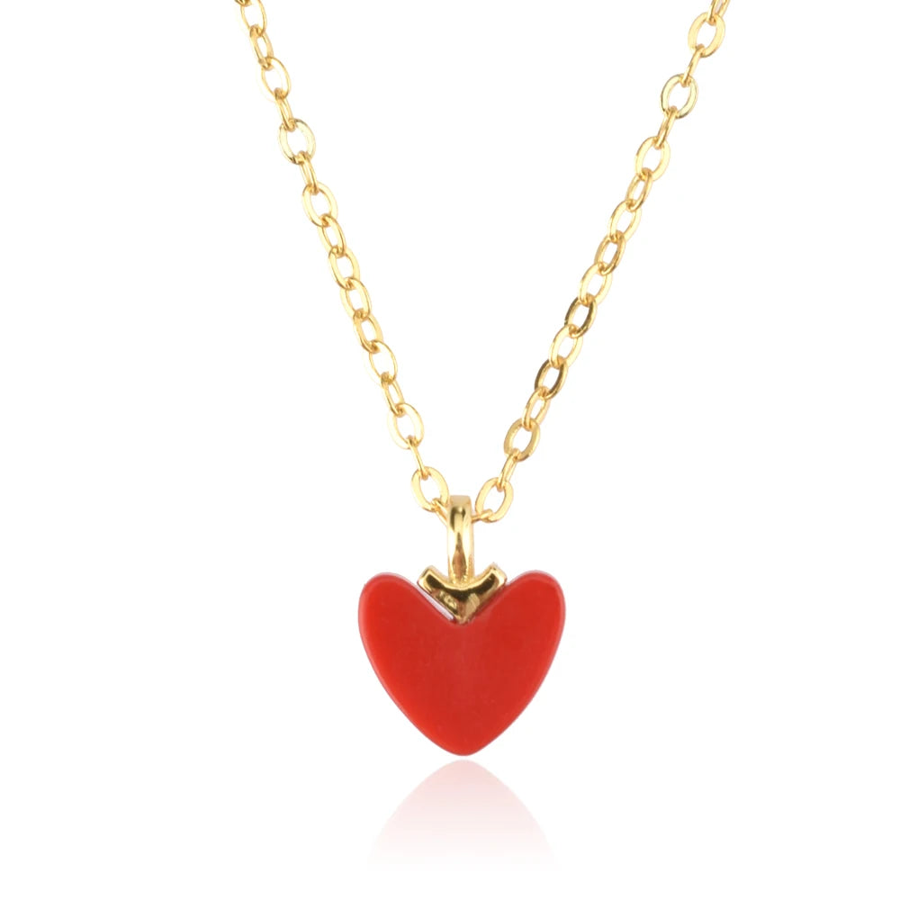 Gold Necklace Red Heart