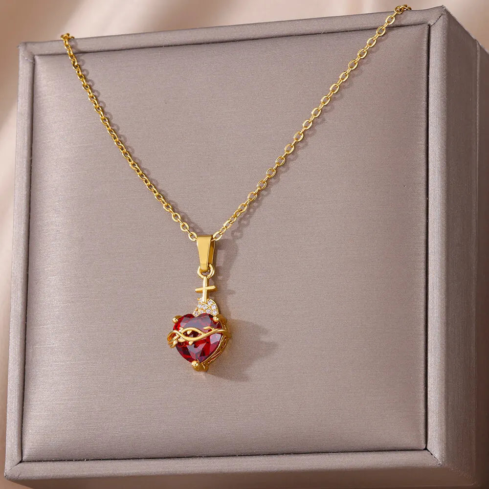 Gold And Ruby Heart Necklace