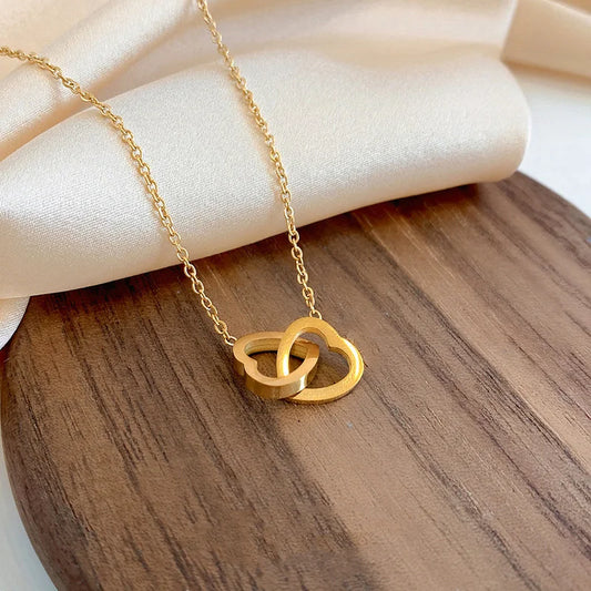 Double Heart Necklace Gold