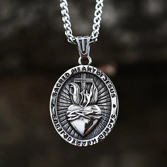 sacred heart pendant silver