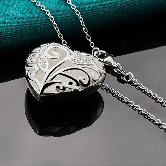 herzkette silber glitzer