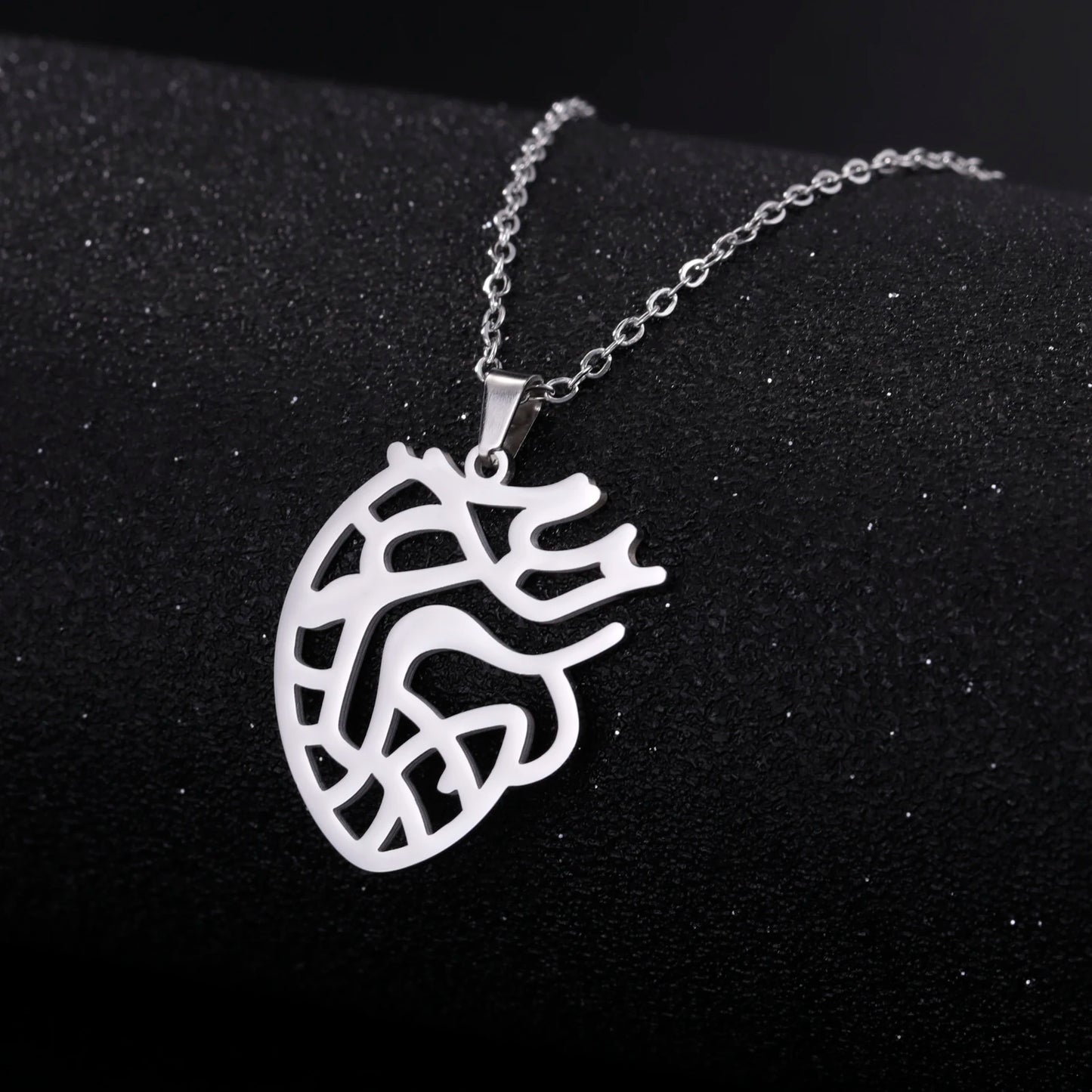 anatomisches herz kette silber