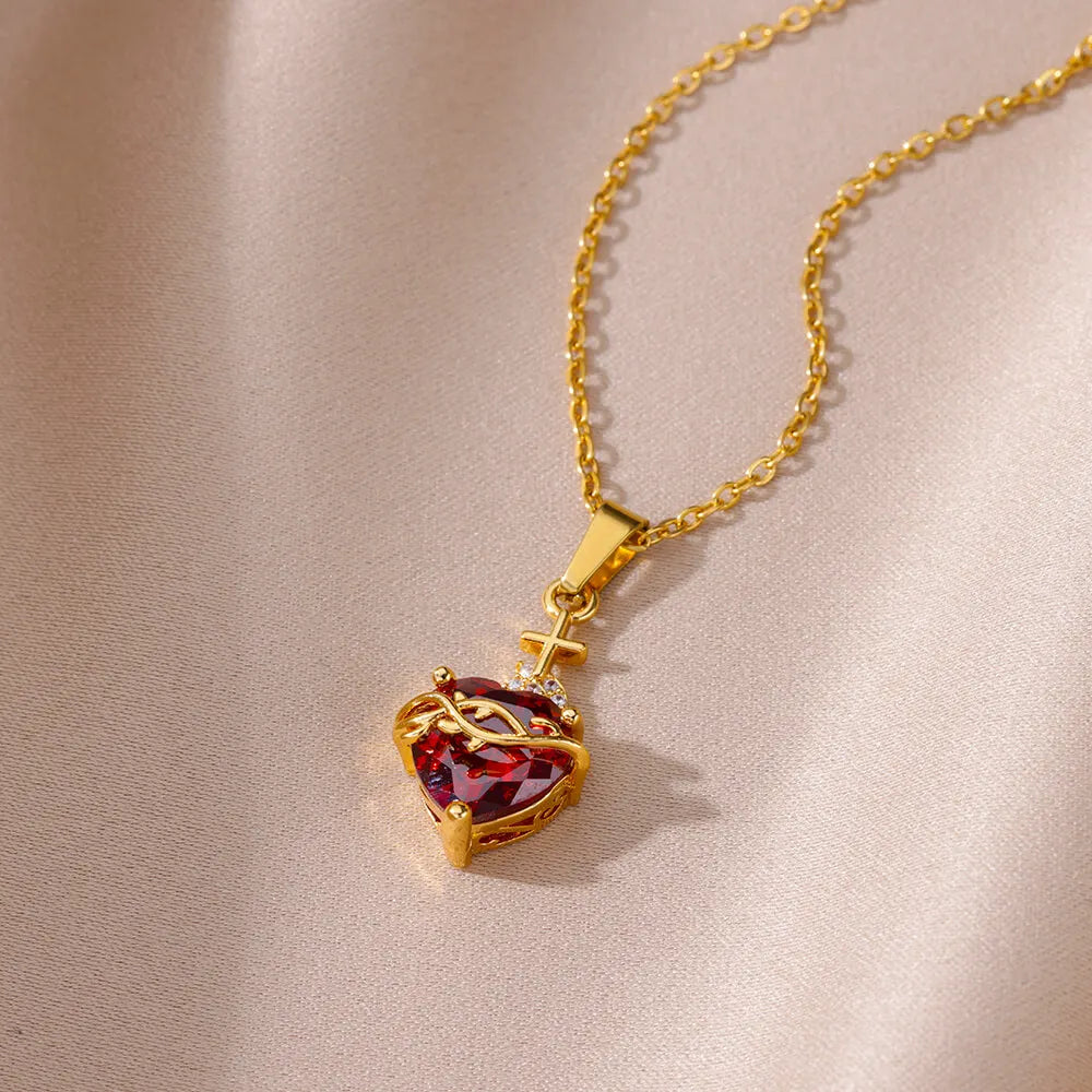 Gold And Ruby Heart Necklace