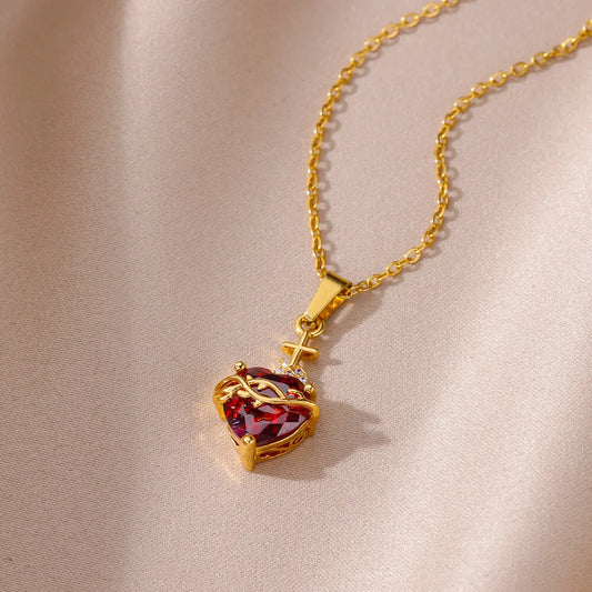 Gold And Ruby Heart Necklace