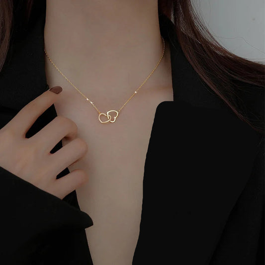 Double Heart Necklace Gold